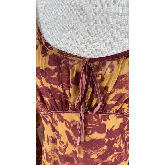 ASOS Ruched Bust Long Sleeve Maxi Dress Womens Size 14 Orange Abstract New - Picture 6 of 16